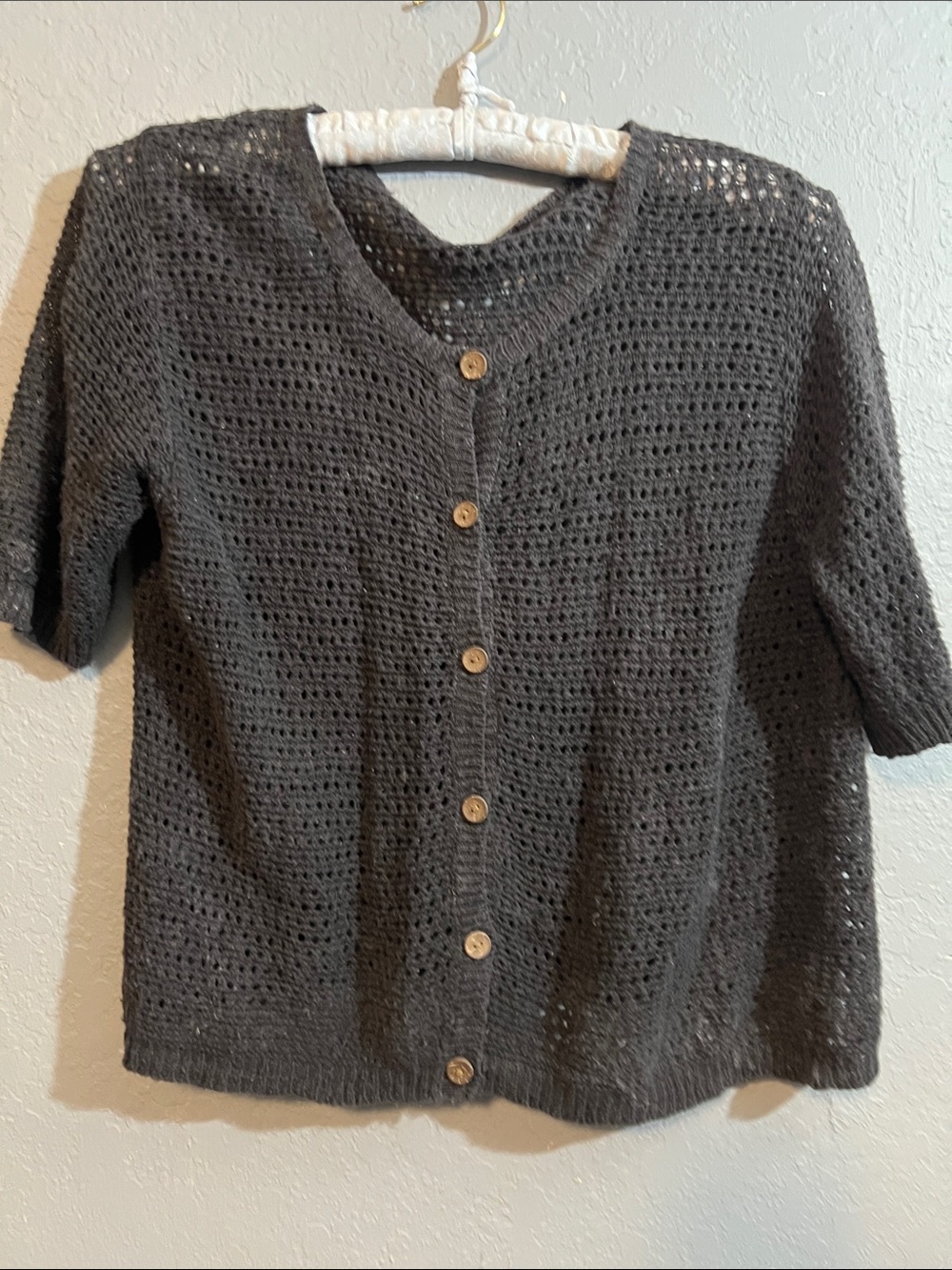 GAP Charcoal Open-Knit Button Front Cardigan